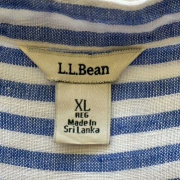 L.L. Bean Womens Size XL 100% Linen Blue Stripe Shirt Tunic Round Collar Preppy - Picture 5 of 8